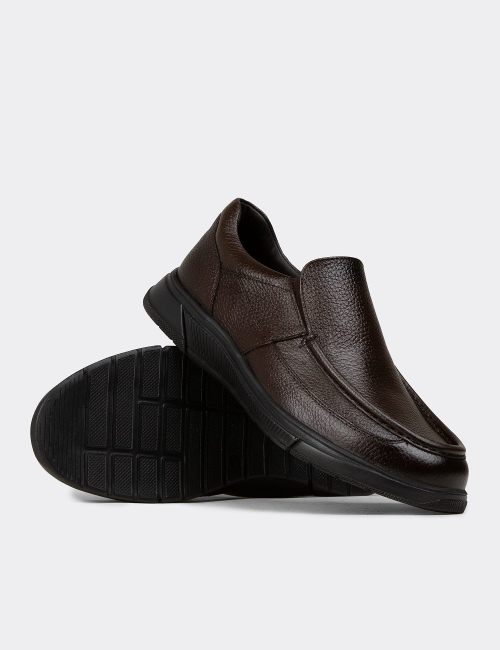 Men's Brown Leather Loafers - 01999MKHVC01