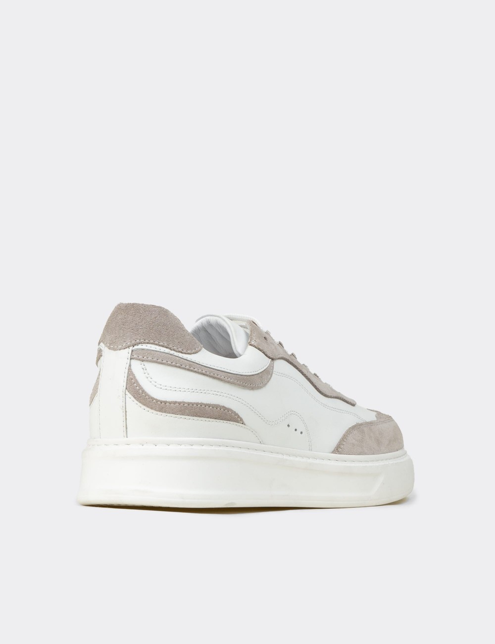 Men's White Leather Sneakers - 02013MBYZE01