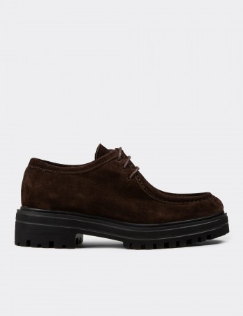 Women's Brown Suede Leather Lace-Up Footwear