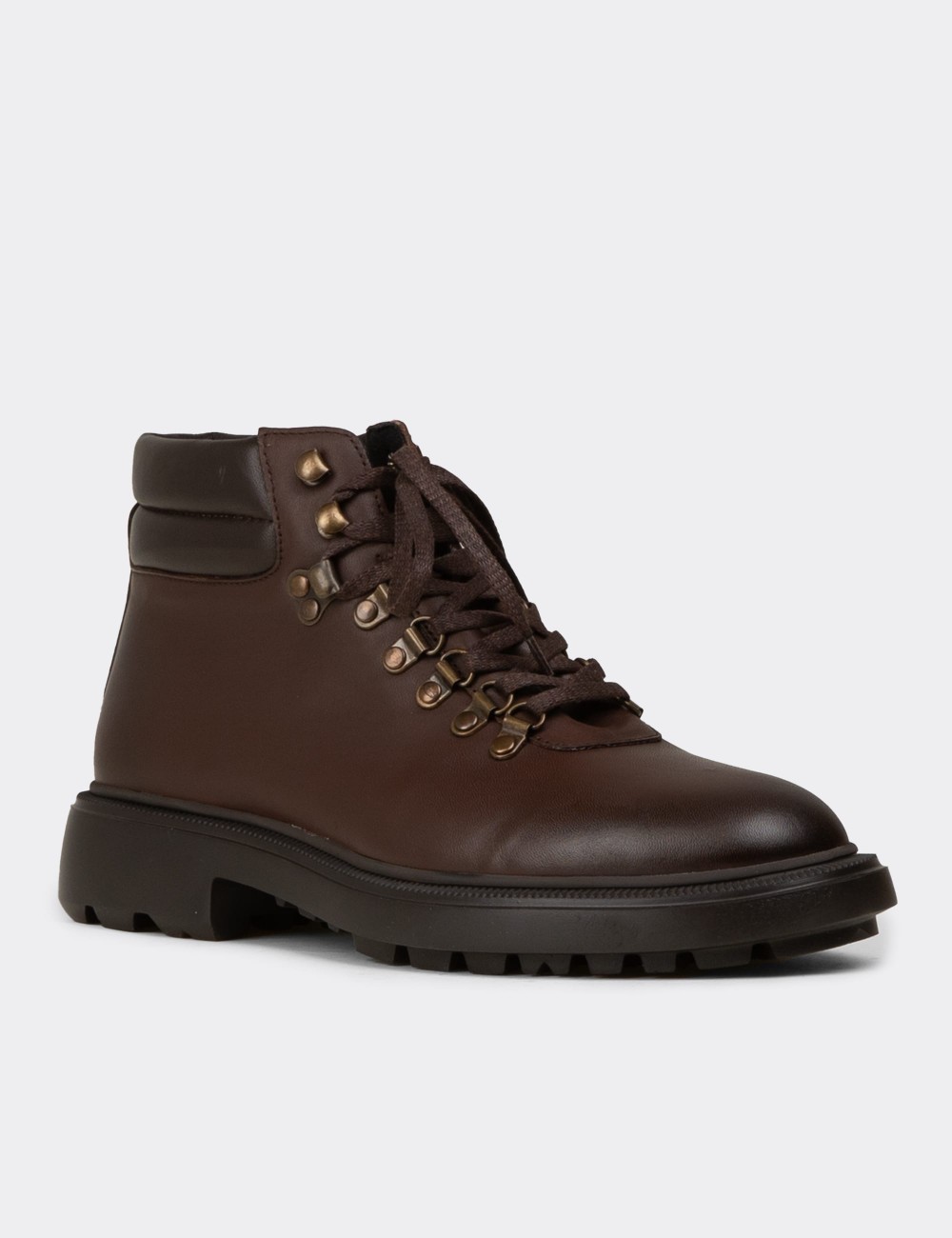 Men's Brown Leather Boots - 01923MKHVE01