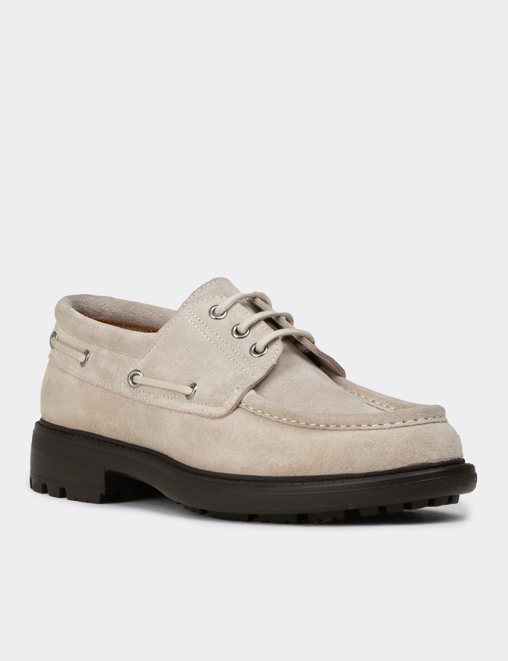 Men's Gray Leather Nautical Footwear - 02016MGRIC01