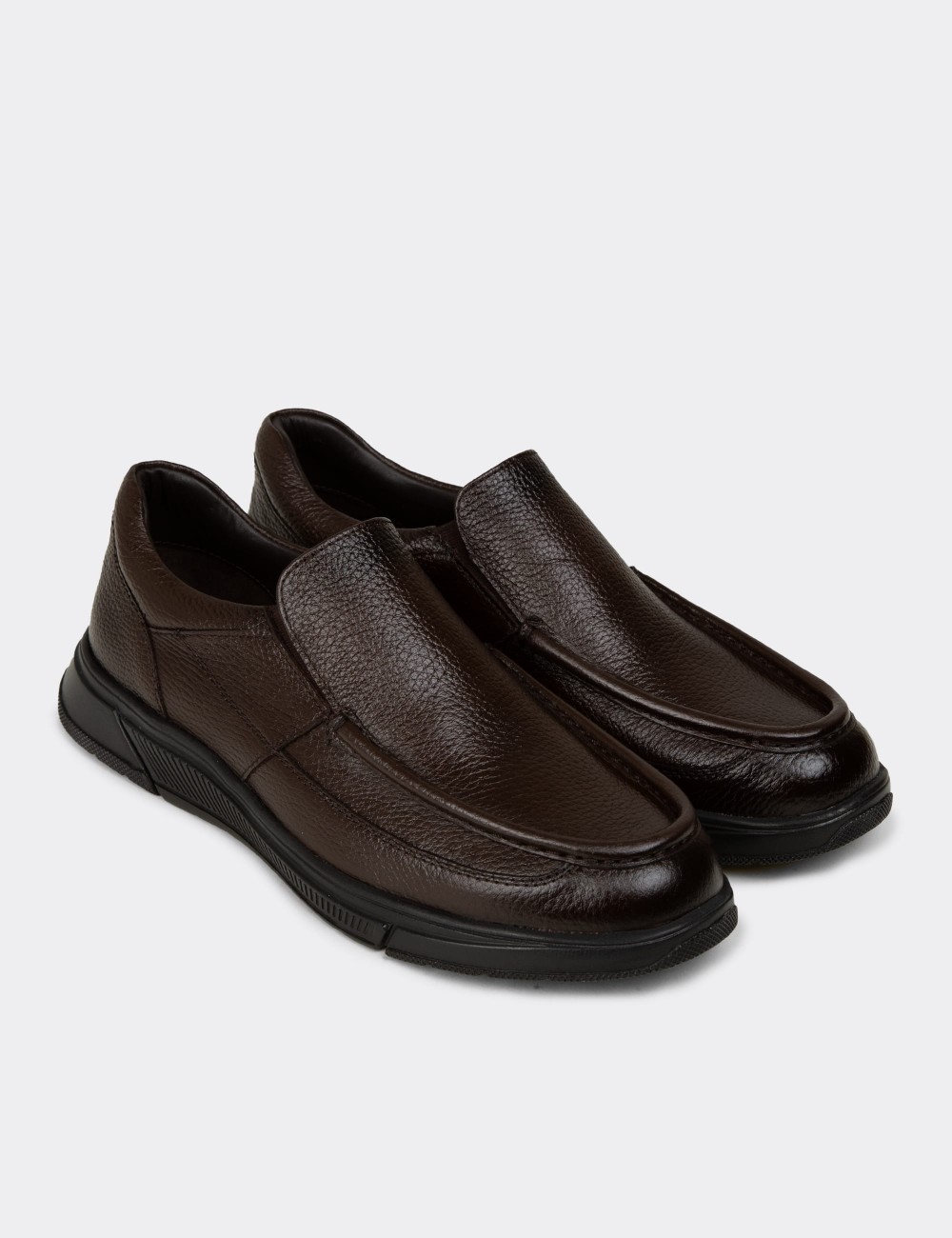 Men's Brown Leather Loafers - 01999MKHVC01