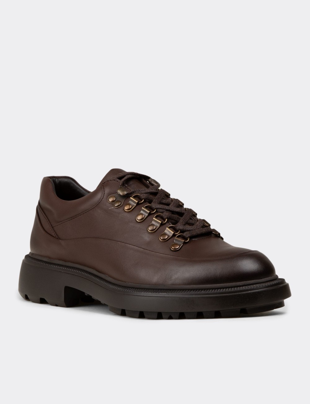 Men's Brown Leather Lace-Up Shoes - 02009MKHVE01