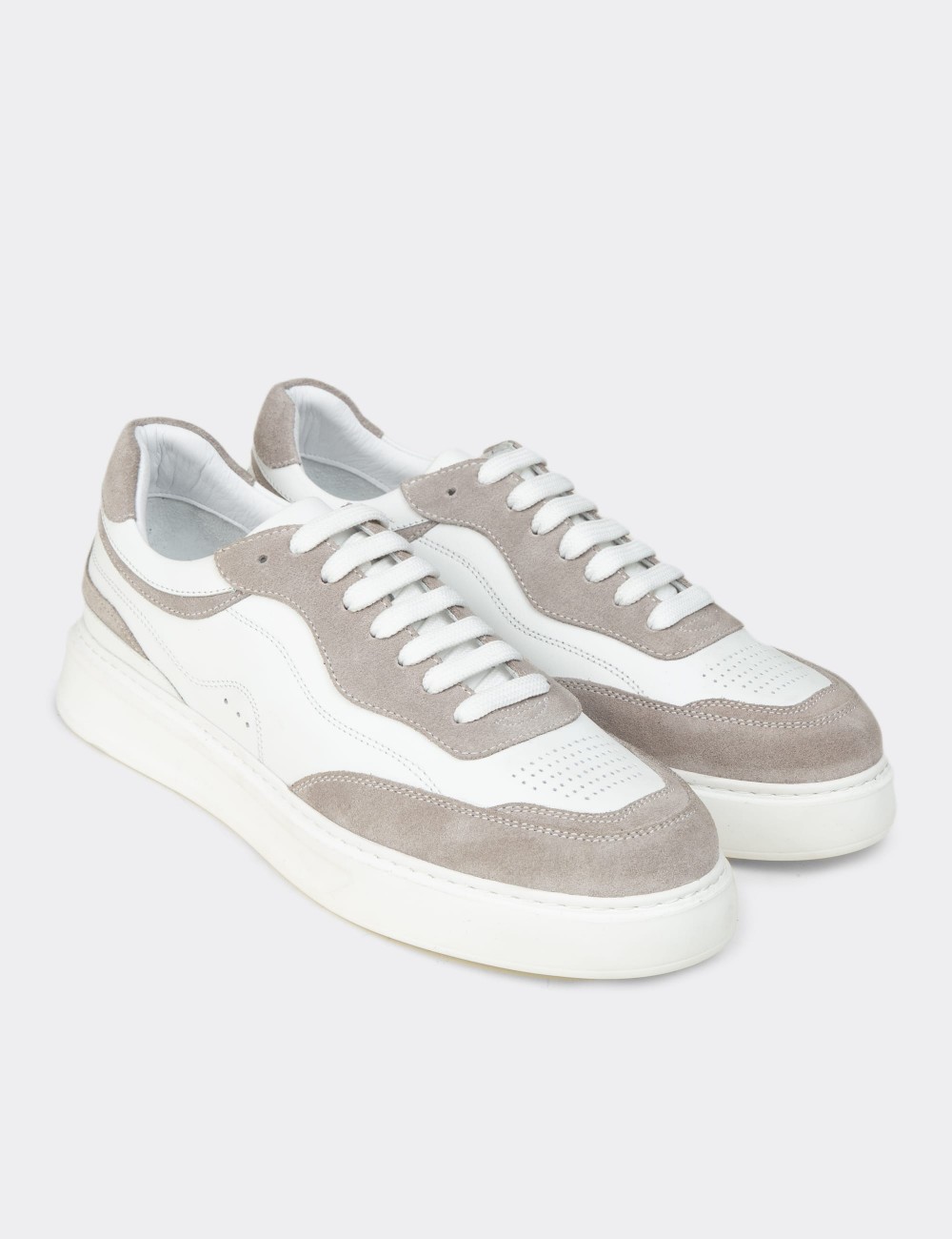 Men's White Leather Sneakers - 02013MBYZE01