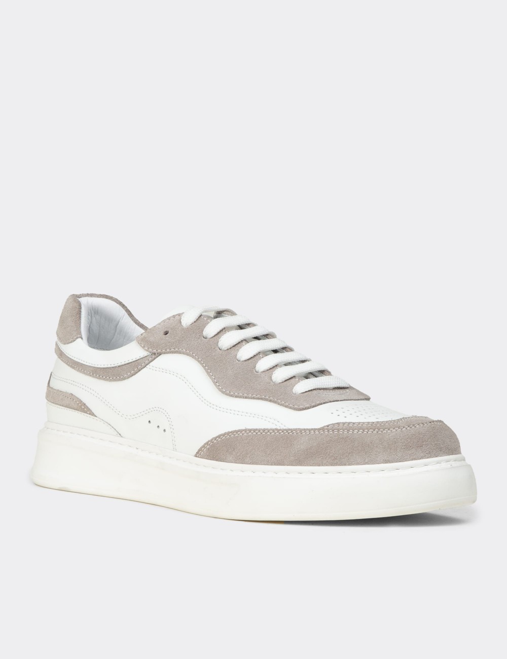 Men's White Leather Sneakers - 02013MBYZE01