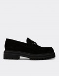 Women's Black Suede Leather Moccasins