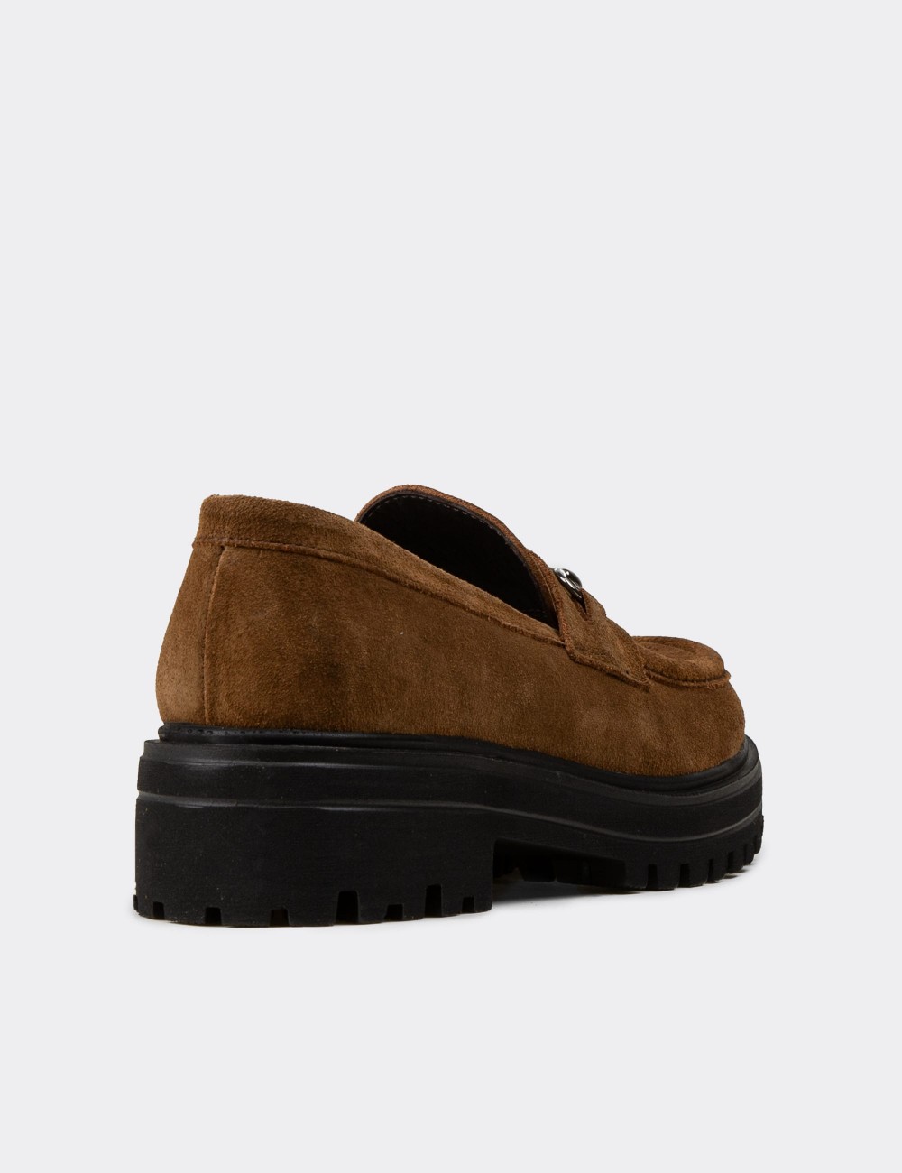 Women's Tan Suede Leather Moccasins - 02024ZTBAE01