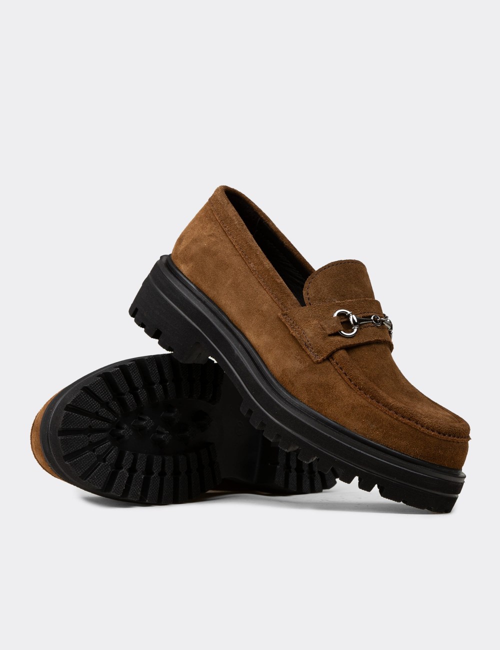 Women's Tan Suede Leather Moccasins - 02024ZTBAE01