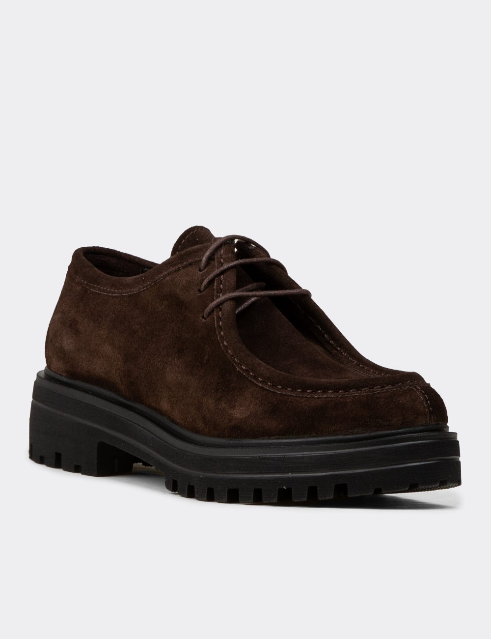 Women's Brown Suede Leather Lace-Up Footwear - 02019ZKHVE01