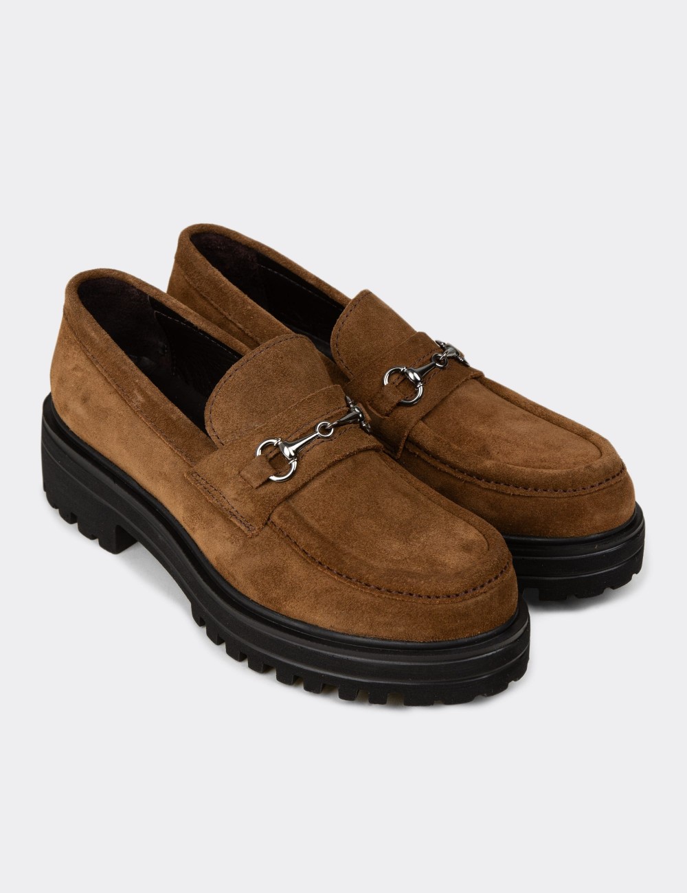 Women's Tan Suede Leather Moccasins - 02024ZTBAE01