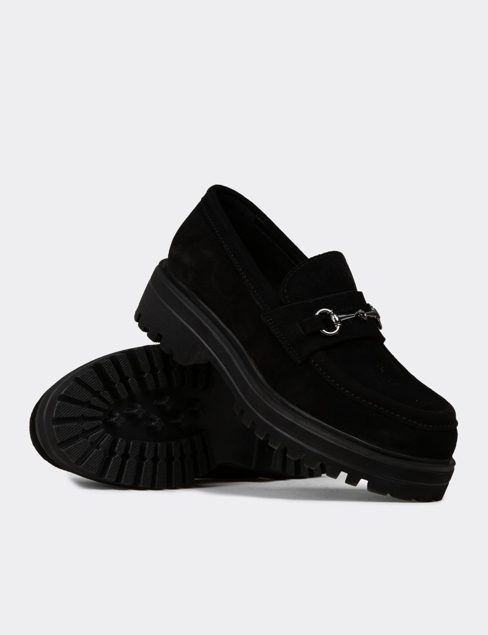 Women's Black Suede Leather Moccasins - 02024ZSYHE01