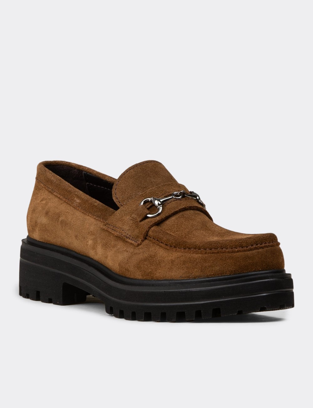 Women's Tan Suede Leather Moccasins - 02024ZTBAE01