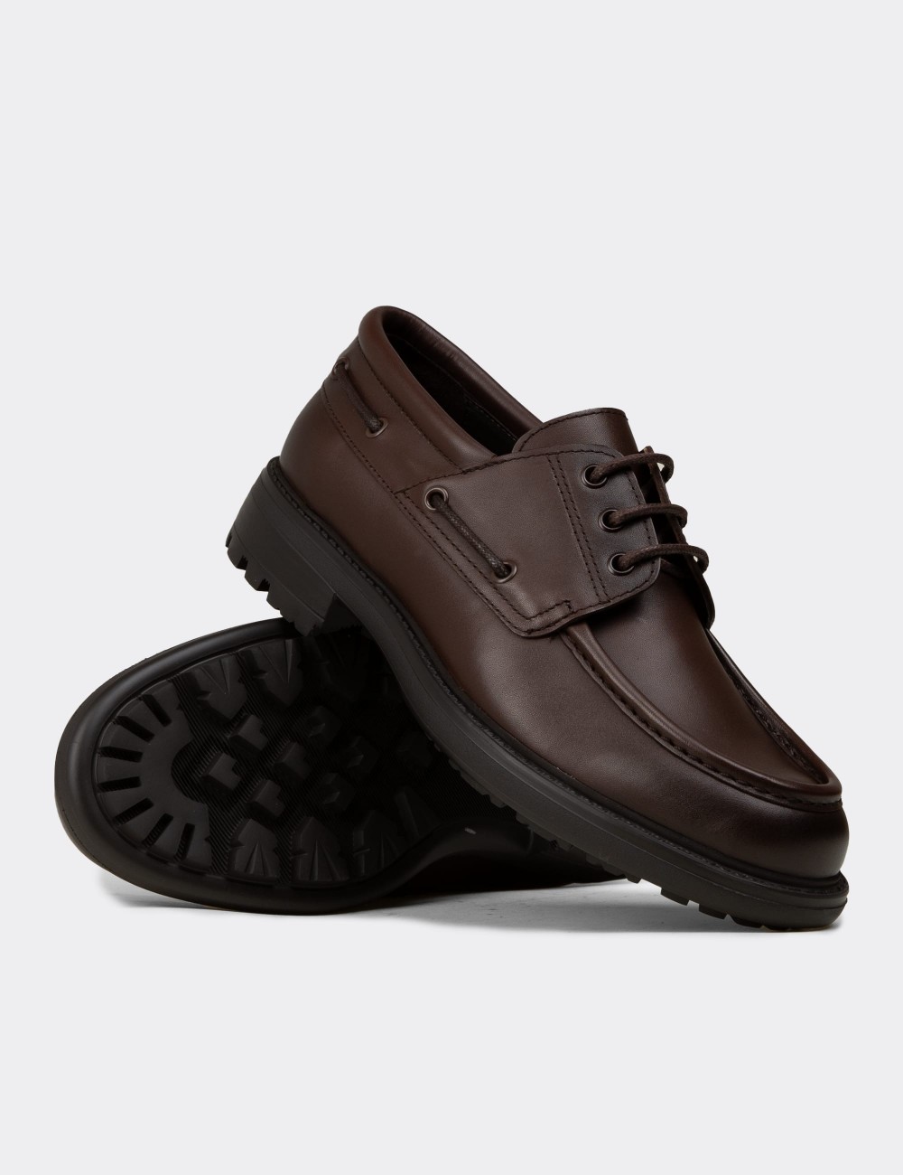 Men's Brown Leather Nautical Footwear - 02016MKHVC01