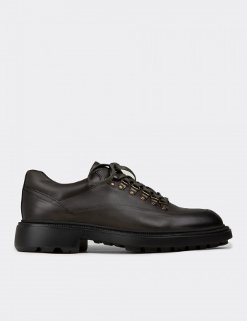 Men's Khaki Leather Lace-Up Footwear