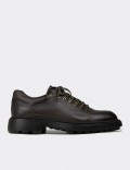 Men's Khaki Leather Lace-Up Footwear