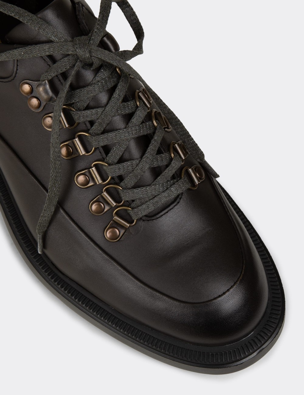 Men's Khaki Leather Lace-Up Footwear - 02009MHAKE01