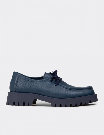 Women's Navy Leather Lace-up Shoes