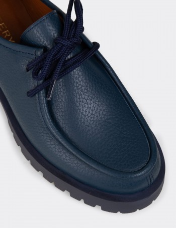 Women's Navy Leather Lace-up Shoes