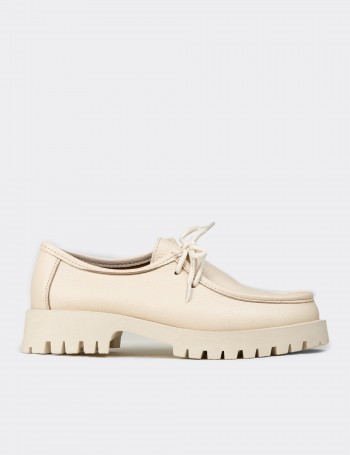 Women's Beige Leather Lace-up Shoes