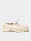 Women's Beige Leather Lace-up Shoes