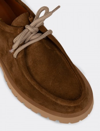 Women's Tan Suede Leather Lace-up Shoes