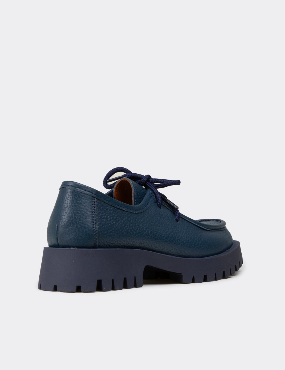 Women's Navy Leather Lace-up Shoes - OS001ZLCVC01