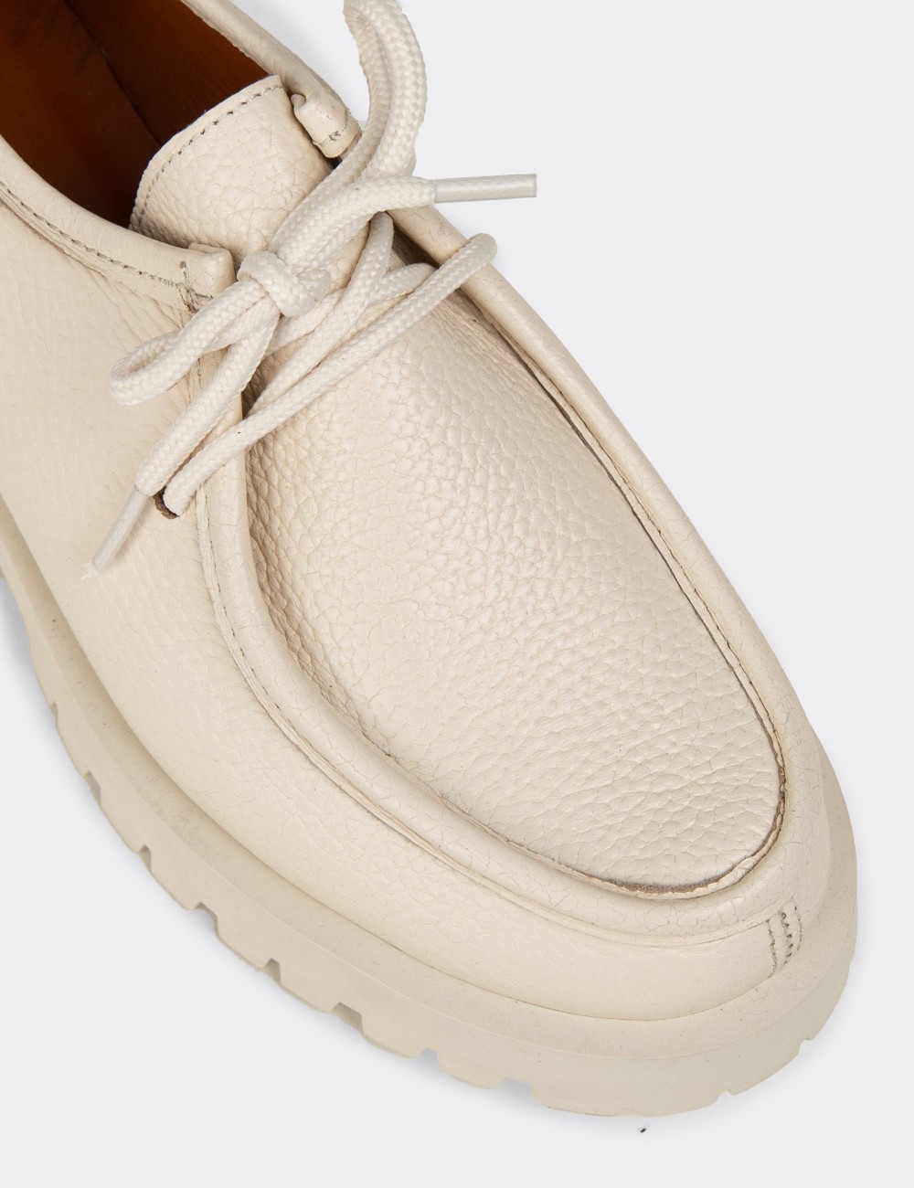 Women's Beige Leather Lace-up Shoes - OS001ZBEJC01