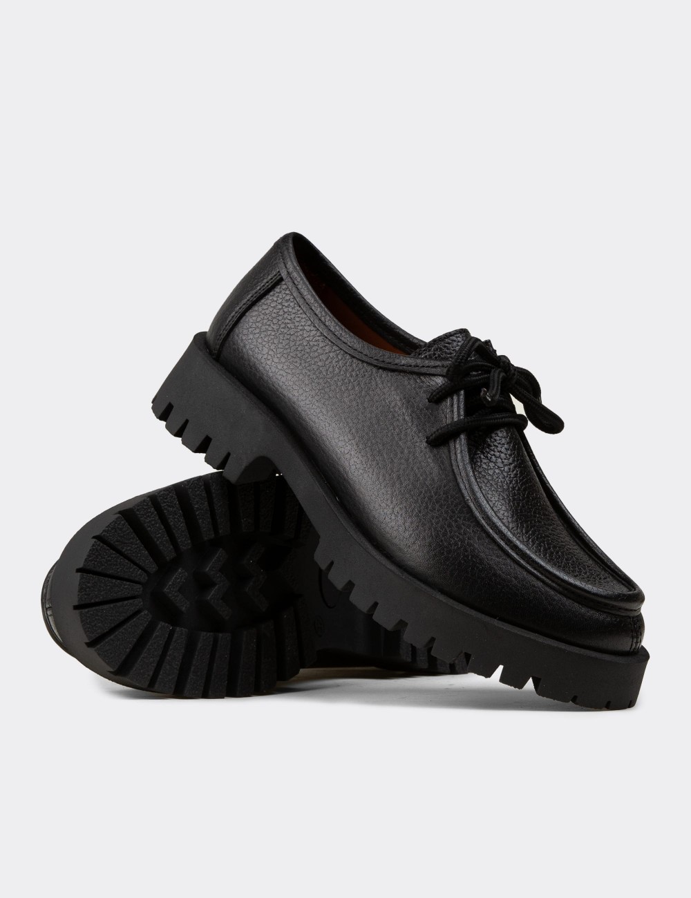 Women's Black Leather Lace-Up Shoes - OS001ZSYHC01