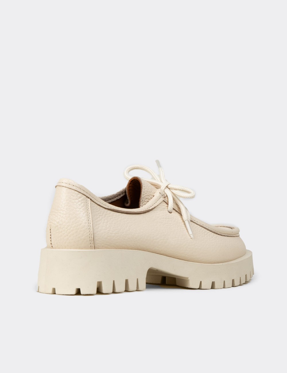 Women's Beige Leather Lace-up Shoes - OS001ZBEJC01