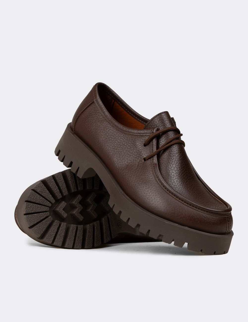 Women's Brown Leather Lace-up Shoes - OS001ZKHVC01