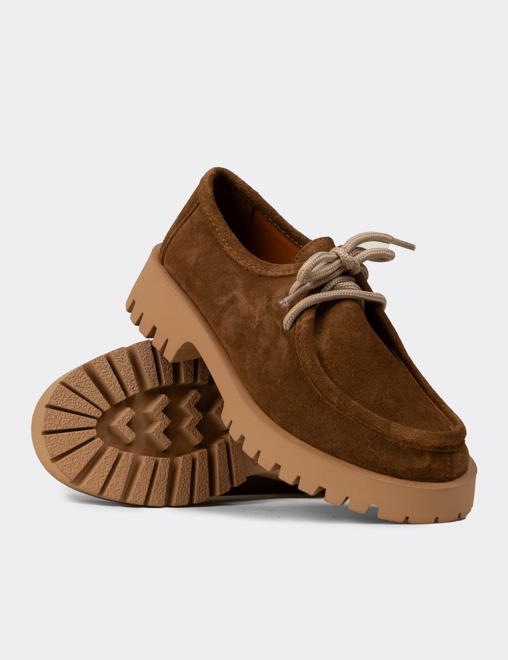 Women's Tan Suede Leather Lace-up Shoes - OS001ZTBAC01