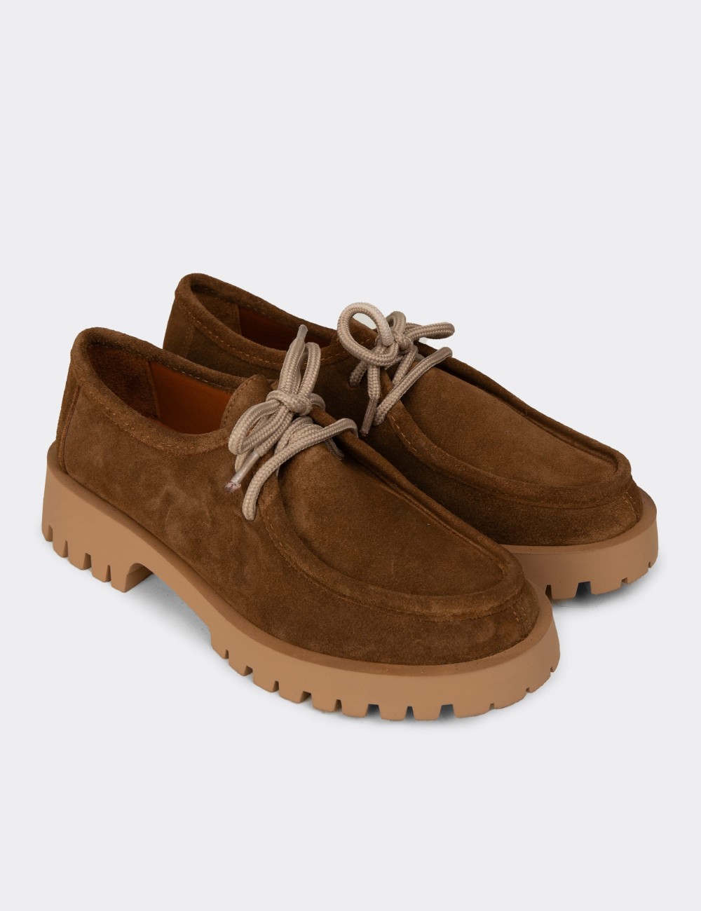 Women's Tan Suede Leather Lace-up Shoes - OS001ZTBAC01