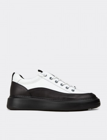 Men's White Leather Sneakers - 02026MBYZE01