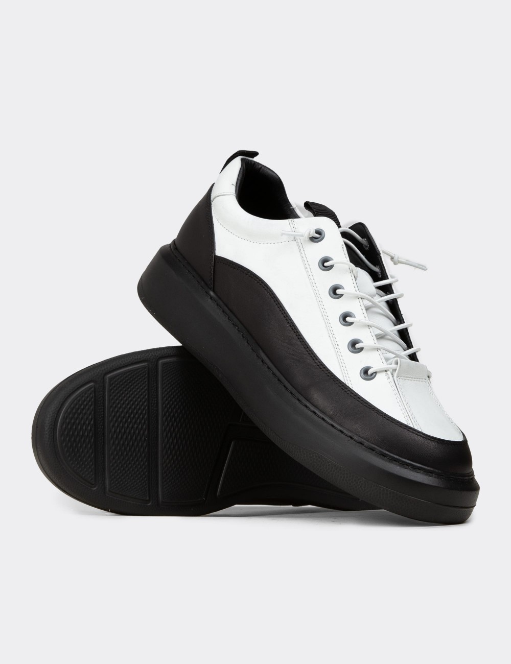 Men's White Leather Sneakers - 02026MBYZE01