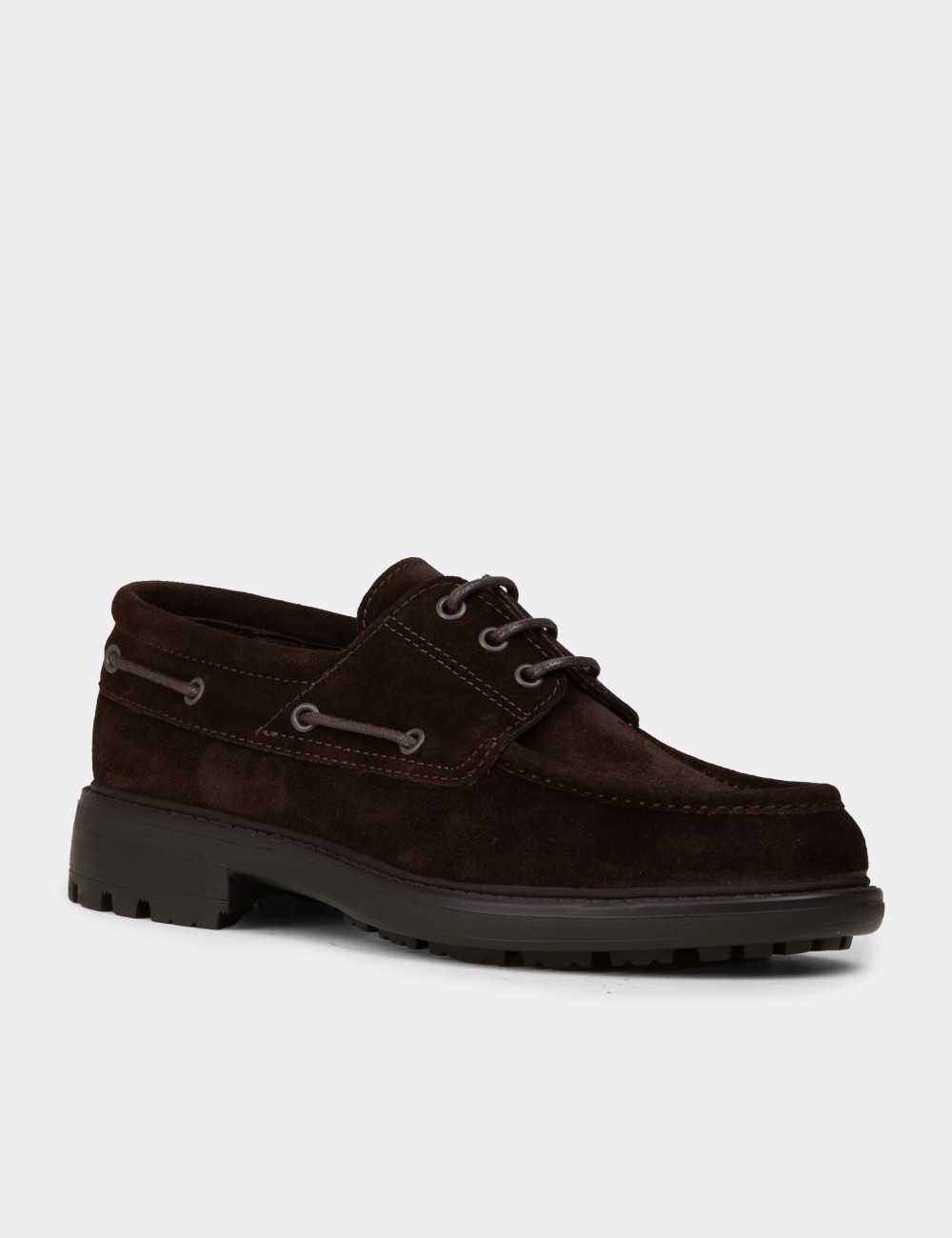 Men's Brown Suede Leather Nautical Footwear - 02016MKHVC02