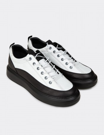 Men's White Leather Sneakers - 02026MBYZE01