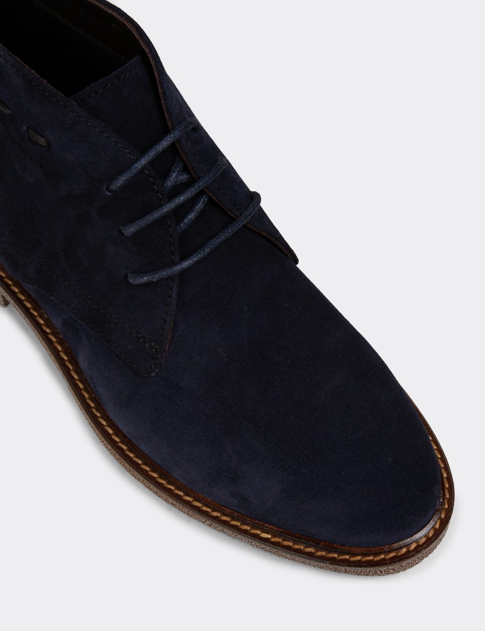 Women's Navy Suede Leather Desert Boots - 01967ZLCVC03