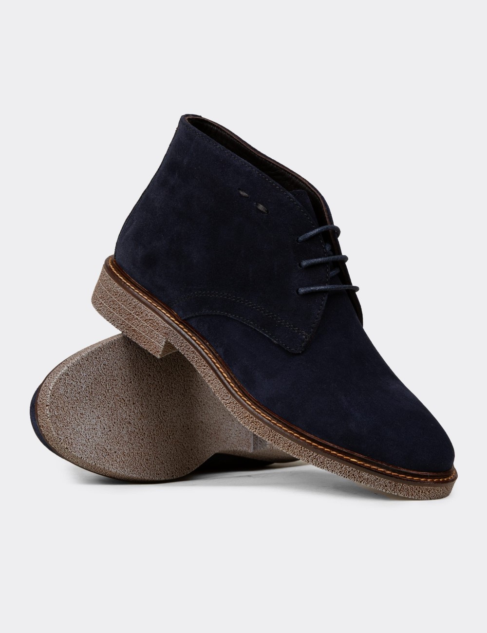 Women's Navy Suede Leather Desert Boots - 01967ZLCVC03