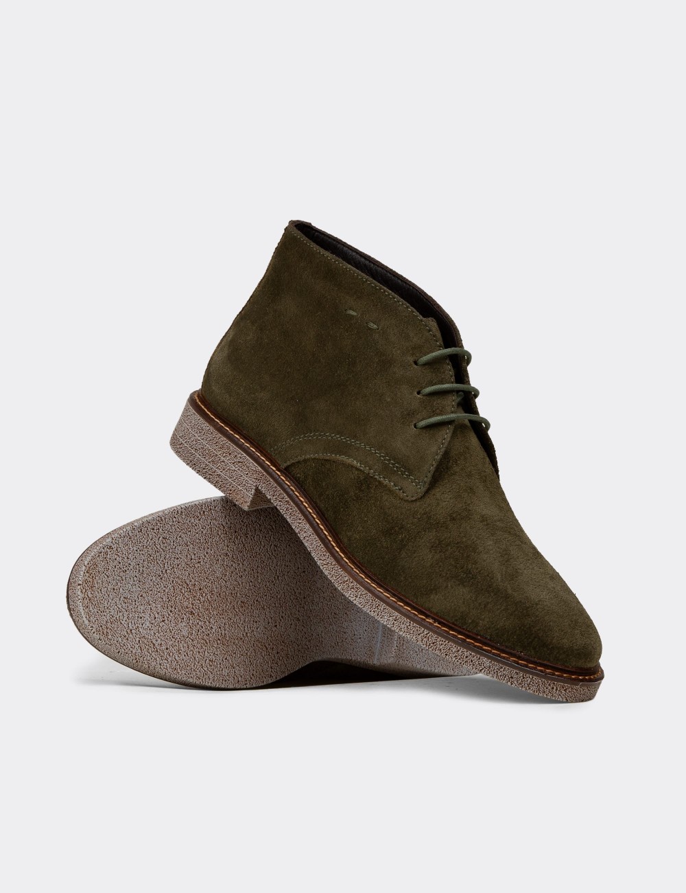 Women's Green Suede Leather Desert Boots - 01967ZYSLC01