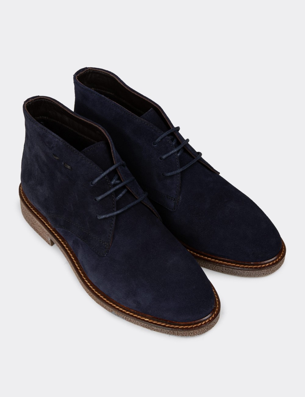 Women's Navy Suede Leather Desert Boots - 01967ZLCVC03