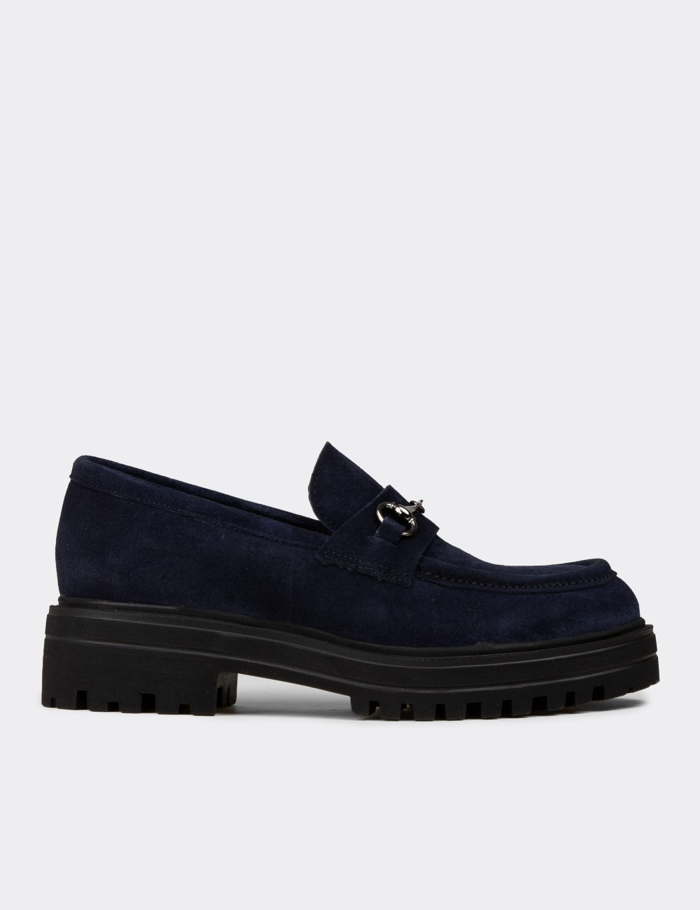 Women's Navy Suede Leather Moccasins - 02024ZLCVE01