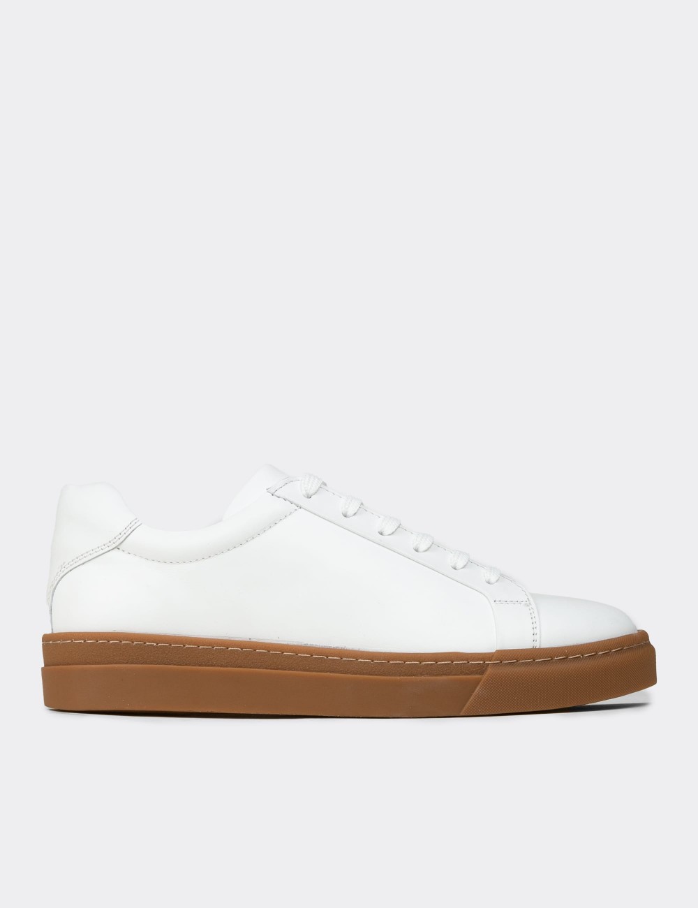 Men's White Leather Sneakers - 02018MBYZC03