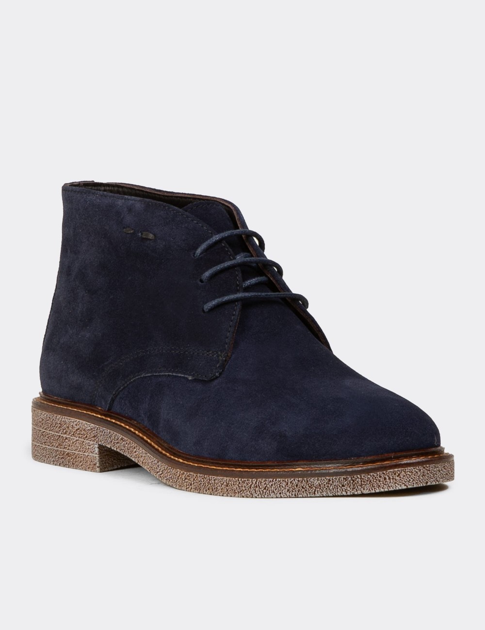 Women's Navy Suede Leather Desert Boots - 01967ZLCVC03