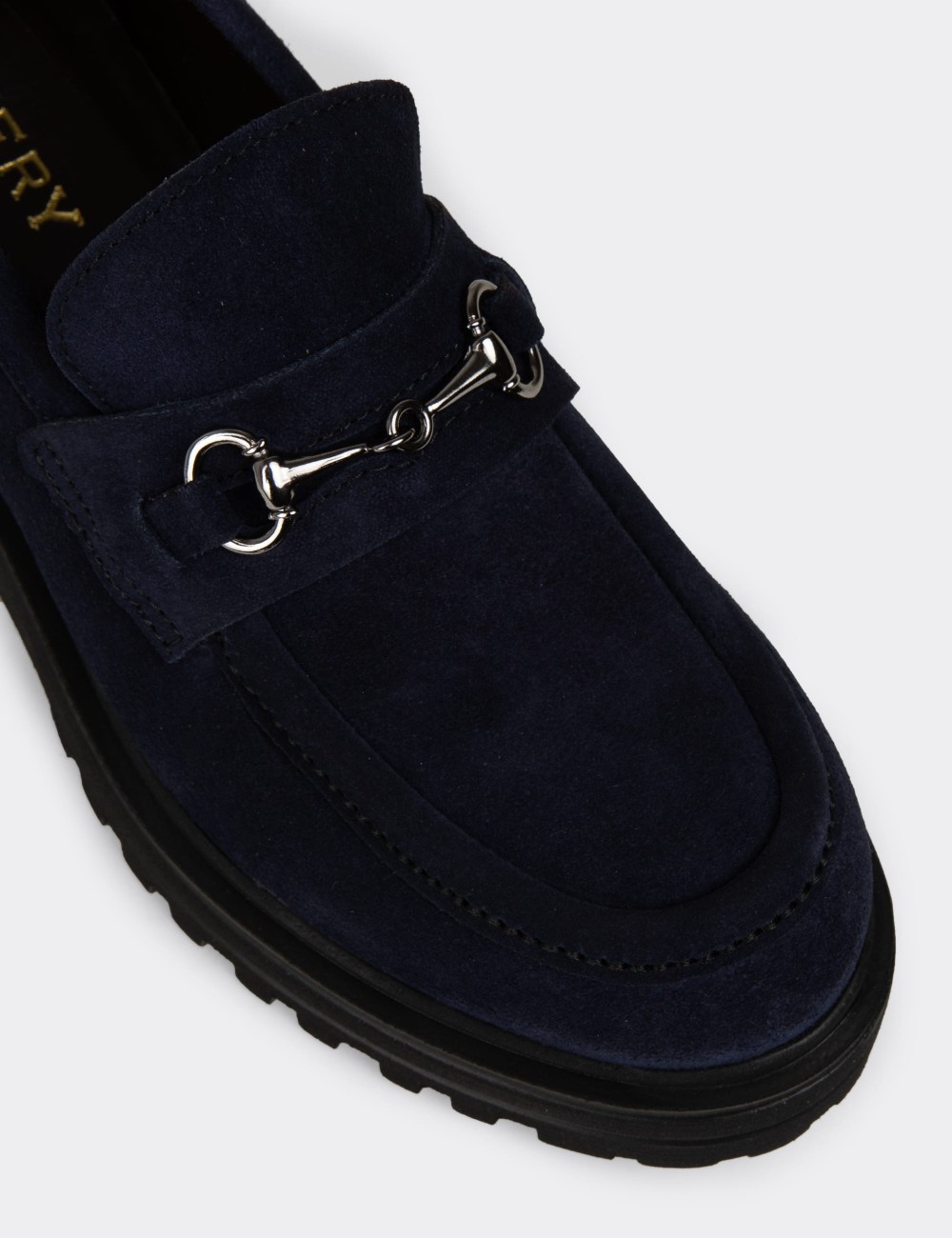Women's Navy Suede Leather Moccasins - 02024ZLCVE01