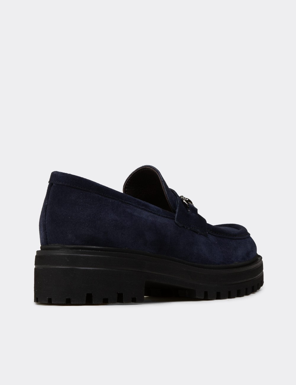 Women's Navy Suede Leather Moccasins - 02024ZLCVE01