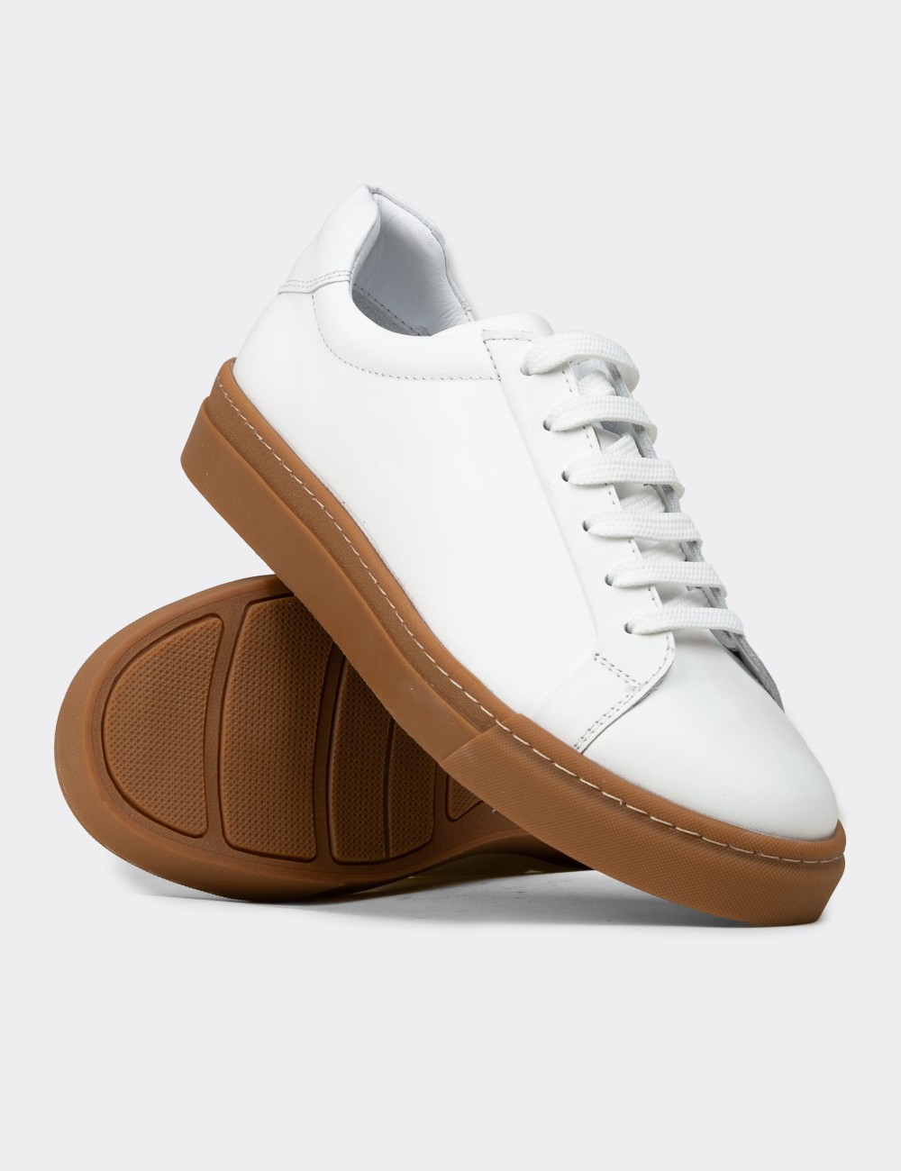 Men's White Leather Sneakers - 02018MBYZC03