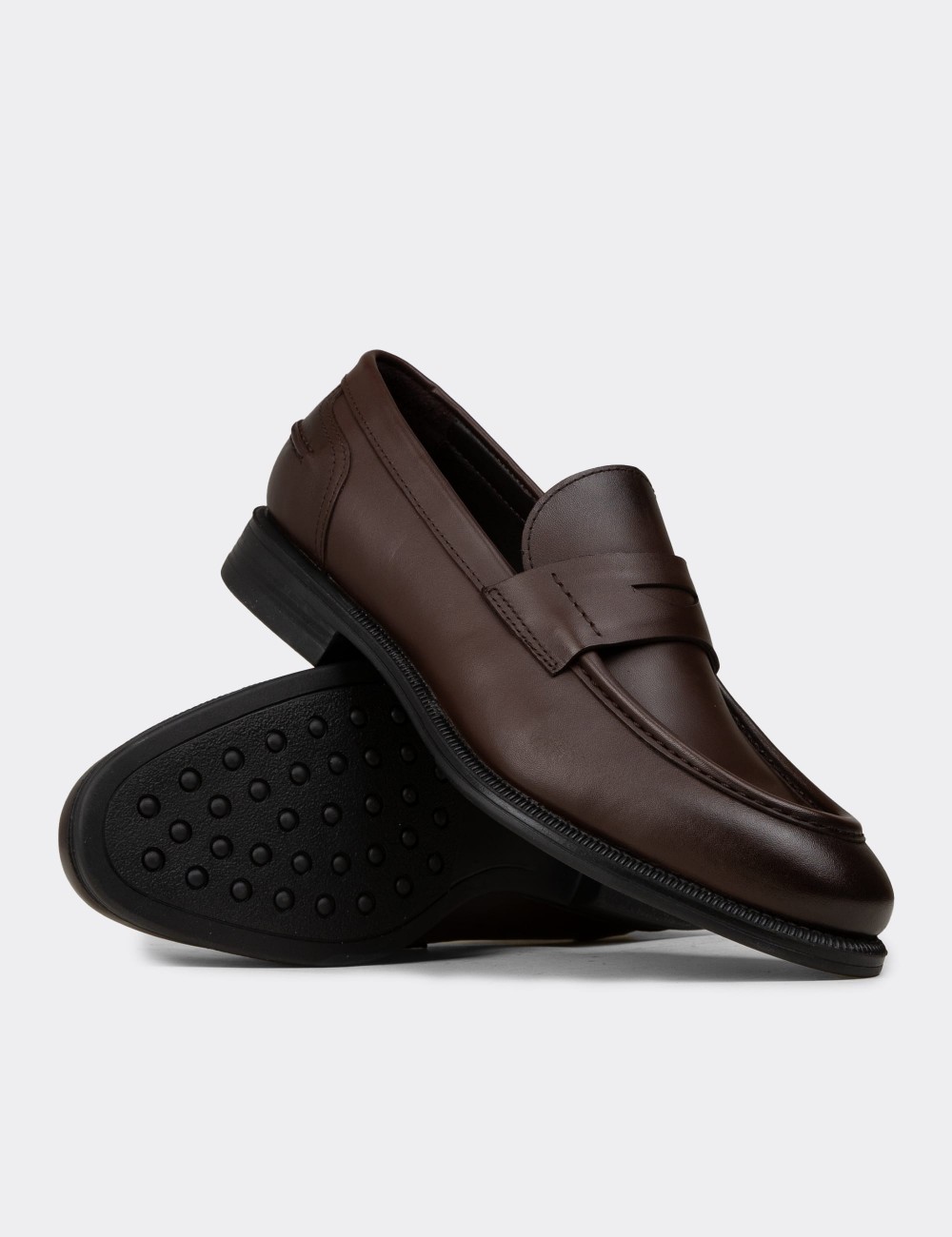Men's Brown Leather Dress Loafers - 02025MKHVC01