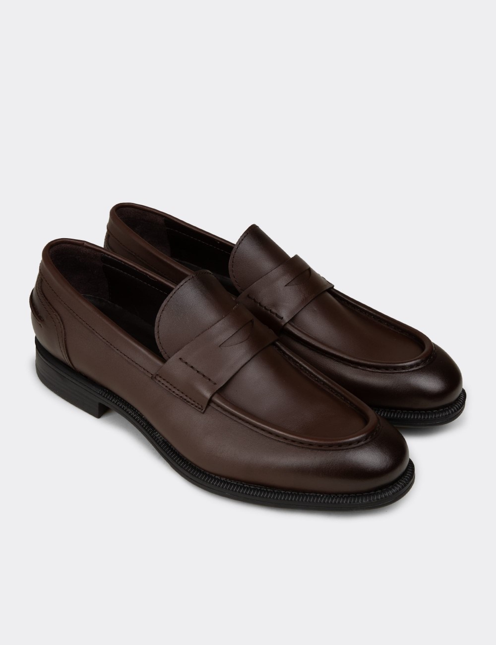 Men's Brown Leather Dress Loafers - 02025MKHVC01