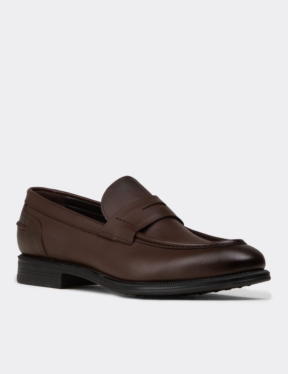 Men's Brown Leather Dress Loafers - 02025MKHVC01