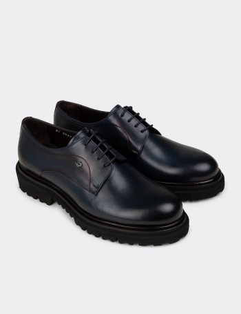 Men's Navy Leather Lace-Up Footwear
